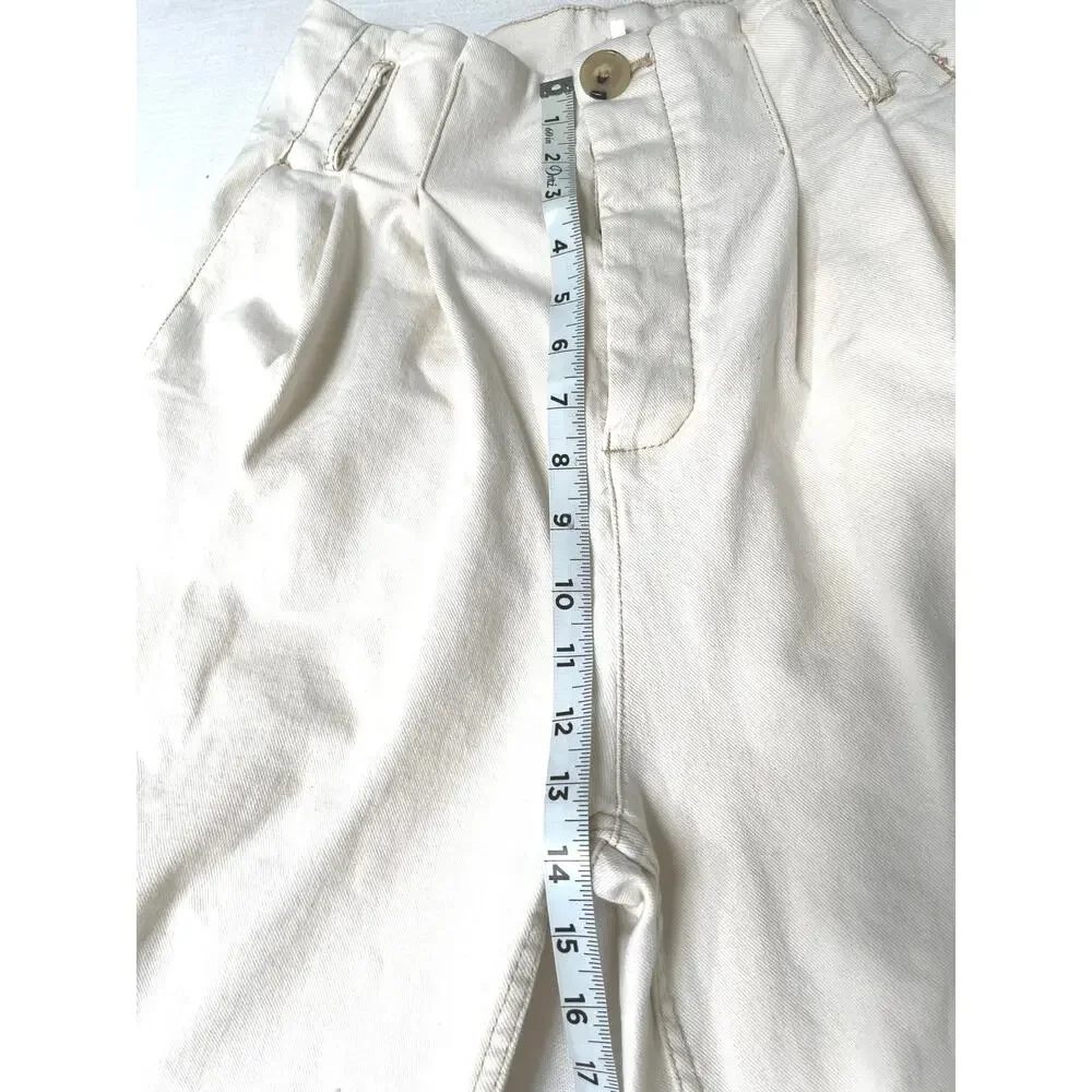 Free People High Rise Wide Leg Crop Pleated Pants Ecru Ivory Gorpcore Thick 2